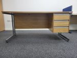 Office Wood Desk with Cable Management with Fixed Lockable 3 Drawers - 160cm - Image 2