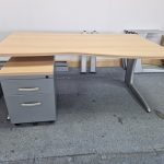 Office Wood Desk with Cable Management, Right Hand + Mobile Lockable Pedestal