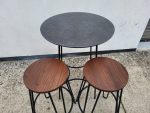 SET of Round Black Bar Table + 2 Matching Wooden Seat Black Frame Stools - Image 3