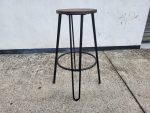 SET of Round Black Bar Table + 2 Matching Wooden Seat Black Frame Stools - Image 7