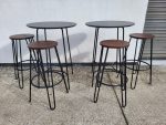 SET of Round Black Bar Table + 2 Matching Wooden Seat Black Frame Stools - Image 9