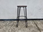 SET of Round Black Bar Table + 2 Matching Wooden Seat Black Frame Stools - Image 14