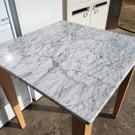 Marble Table Elegant Dining / Workspace Modern Square Top Wooden Feet - 71cm