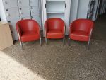 Office Reception Lounge Armchairs Leather & Polished Aluminium Tub - Set of 3