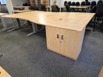 Lockable Low Storage Cupboard Double Doors Maple Desk-Height - UK Delivery