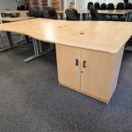 Lockable Low Storage Cupboard Double Doors Maple Desk-Height - UK Delivery