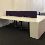 4 Person Back-to-Back Bench Desk Set with Cupboard, Screens & Cable Management