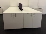 4 Person Back-to-Back Bench Desk Set with Cupboard, Screens & Cable Management - Image 8