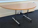 Flip Top Office Desk Half Moon Wooden Chromed Legs on Wheels Modern Design