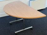 Flip Top Office Desk Half Moon Wooden Chromed Legs on Wheels Modern Design - Image 7