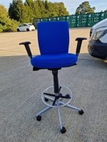 Used Blue Draughtsman Chair High Back Ergonomic w/ Adjustable Height, Foot Ring