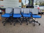 RIM Conference Chairs Blue Fabric Black Mesh Swivel Base on Castors - Set of 10 - Image 19