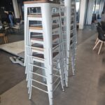 Swoon Joey Bar Stools, Mango Wood Seat - White Steel Industrial Stackable Design
