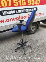 Used Draughtsman Chair High Back Adjustable Height Ergonomic w/ Foot Ring- Blue