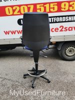Used Draughtsman Chair High Back Adjustable Height Ergonomic w/ Foot Ring- Blue - Image 4
