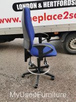Used Draughtsman Chair High Back Adjustable Height Ergonomic w/ Foot Ring- Blue - Image 12