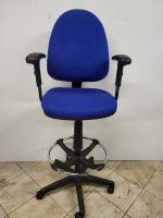 Used Blue Draughtsman Chair High Back Ergonomic With Adjustable Foot Ring