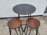 SET of Round Black Bar Table + 2 Matching Wooden Seat Black Frame Stools - Image 19