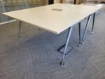 Large Maple Boardroom Table Meeting Cable Tray Port Silver Legs Office Desk - Image 13