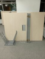 Large Maple Boardroom Table Meeting Cable Tray Port Silver Legs Office Desk - Image 16