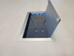 Large Maple Boardroom Table Meeting Cable Tray Port Silver Legs Office Desk - Image 18