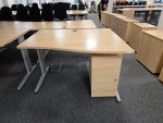 Office Wood Desk with Cable Management, Right Hand + Lockable Mobile Pedestal