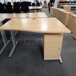 Office Wood Desk with Cable Management, Right Hand + Lockable Mobile Pedestal