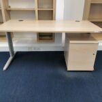Maple Wood Office Desk With Lockable Mobile Pedestal Cabinet -  160x80