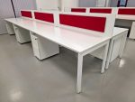 White Office Desks Back-to-Back with Red Screens & Free Pedestals - Set of 6 - Image 2