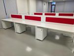 White Office Desks Back-to-Back with Red Screens & Free Pedestals - Set of 6 - Image 7