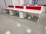 White Office Desks Back-to-Back with Red Screens & Free Pedestals - Set of 6 - Image 12