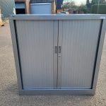 Grey Storage Tambour Cupboard – Medium Size Lockable Office Cabinet with Shelves