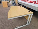 Used Beech Right-Hand Wave Office Desk 120cm w/ Lockable Mobile Pedestal - Image 16