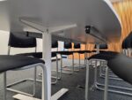 Kinnarps Large Boardroom Meeting Table w/ 10 Stacking Black Fabric Chairs - Set - Image 29