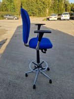 Used Blue Draughtsman Chair High Back Ergonomic w/ Adjustable Height, Foot Ring - Image 6