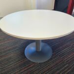 Kinnarps Round Office Circular Table w/ White Top and Steel Pillar Base - 110cm