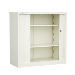 OHX Sliding Door Office Tambour - Lockable White Cabinet w/ Adjustable Shelves