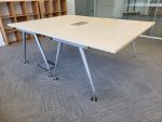 Large Maple Boardroom Table Meeting Cable Tray Port Silver Legs Office Desk