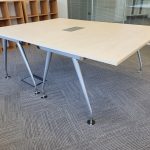 Large Maple Boardroom Table Meeting Cable Tray Port Silver Legs Office Desk