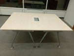 Large Maple Boardroom Table Meeting Cable Tray Port Silver Legs Office Desk - Image 3
