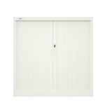 OHX Sliding Door Office Tambour - Lockable White Cabinet w/ Adjustable Shelves - Image 2