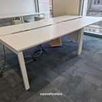 Bene Office Desk White 2-Person 160cm Workstation + 2 Lockable Pedestal Cabinets