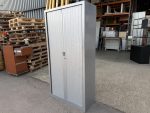 Office Tambour Tall Cupboard Sliding Double Door White Modern Storage - Grey - Image 16