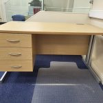 Office Wooden Rectangular Desk with 3 Lockable Drawers and Cable Ports