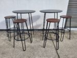SET of Round Black Bar Table + 2 Matching Wooden Seat Black Frame Stools - Image 32