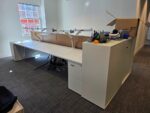 Double White Bench Desk Back-to-Back Workstation, Cable Management - 4 Person