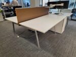 Used Double 2 Person White Bench Desk Back-to-Back Workstation, Cable Management - Image 29