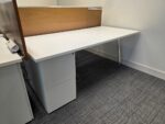 Used Double 2 Person White Bench Desk Back-to-Back Workstation, Cable Management - Image 33