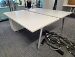 Used Double 2 Person White Bench Desk Back-to-Back Workstation, Cable Management - Image 46