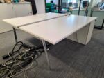Used Double 2 Person White Bench Desk Back-to-Back Workstation, Cable Management - Image 47